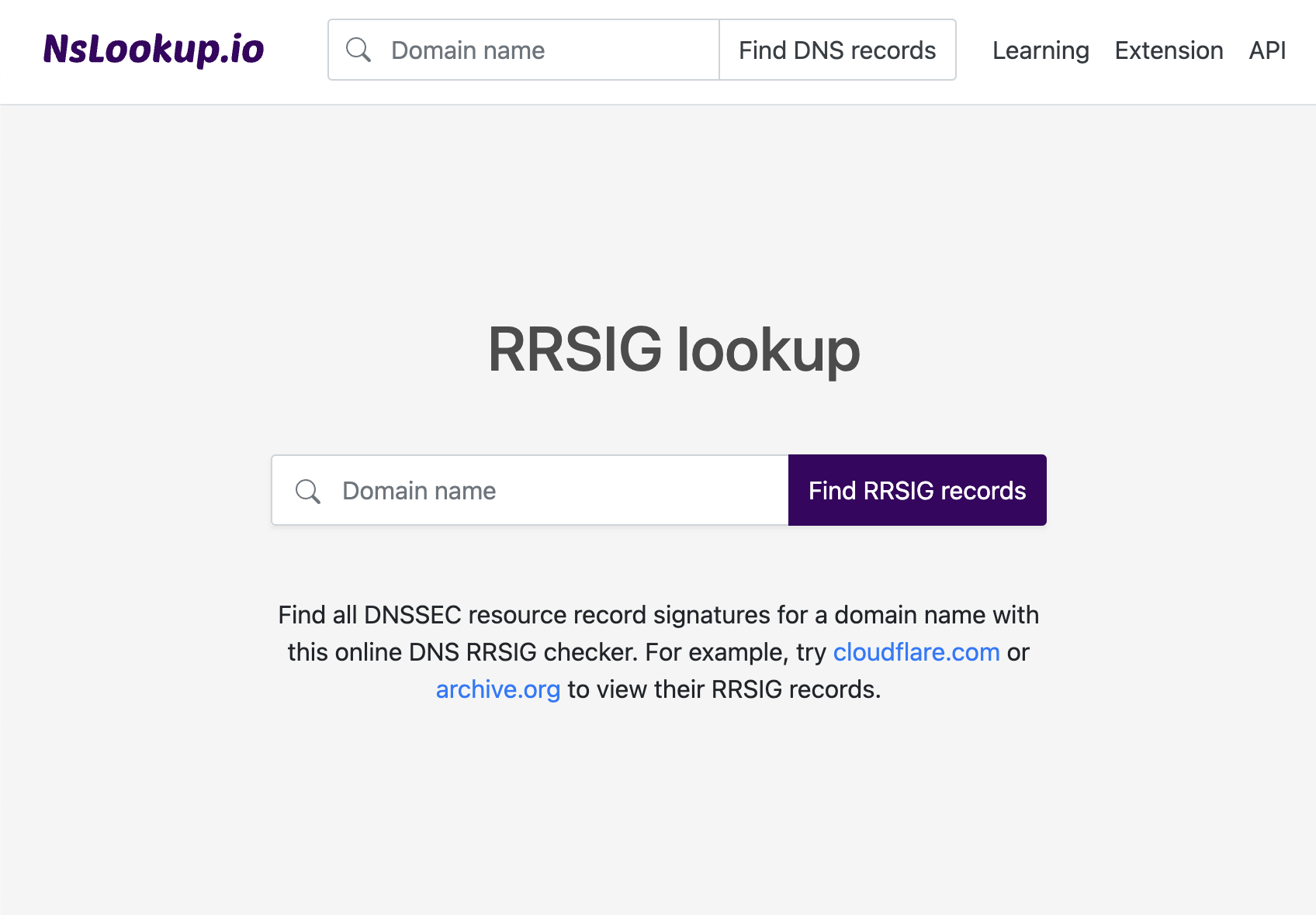 Open the RRSIG lookup tool